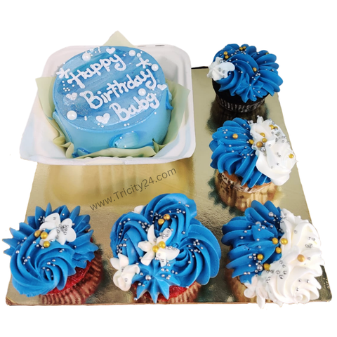 (M1024) Customized 5pc Cup Cakes With mini Cake .