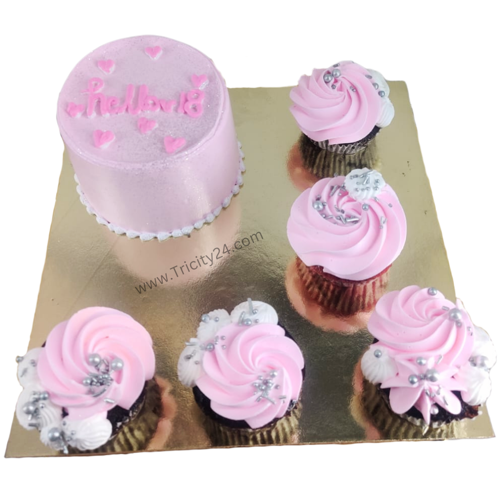 (M1025) Customized 5pc Cup Cakes With mini Cake .