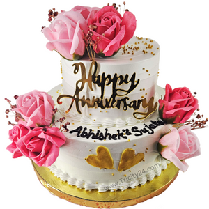 (M1029) Anniversary Flower Theme Cake(2Kg)