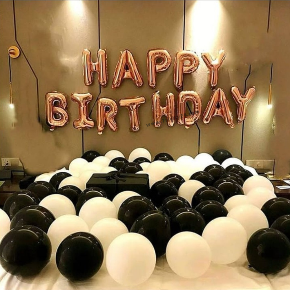 Happy Birthday White and Black Theme Decoration (P14).