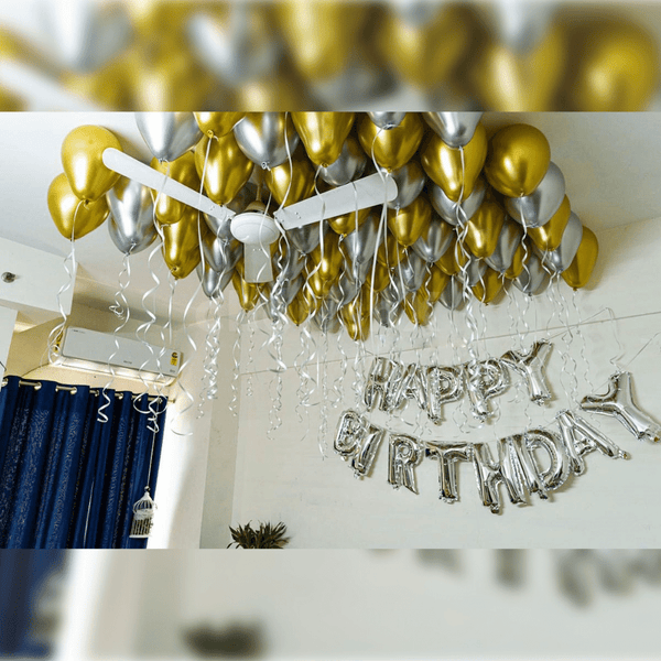 Happy Birthday Golden And Silver Chrome Party Decoration (P33).