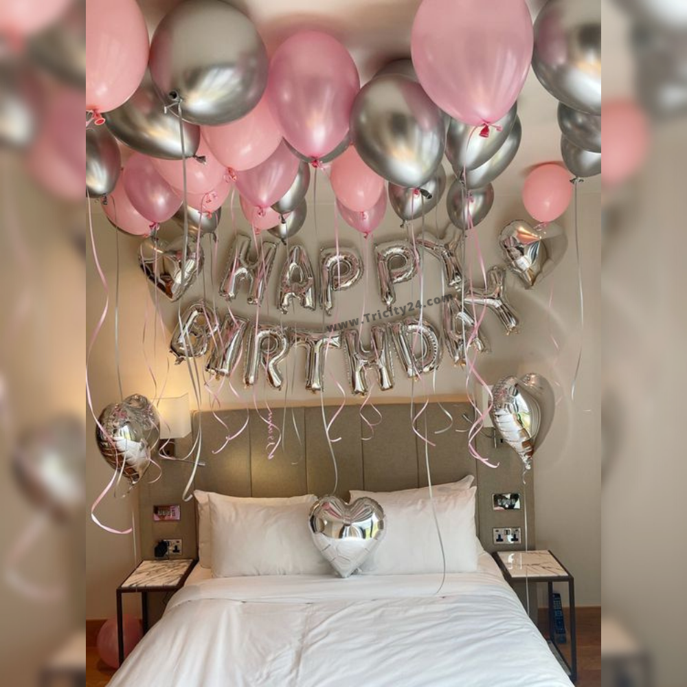 Happy Birthday Pink & Silver Theme Decoration (P54).