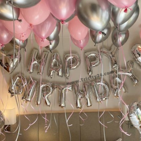 Happy Birthday Pink & Silver Theme Decoration (P54).