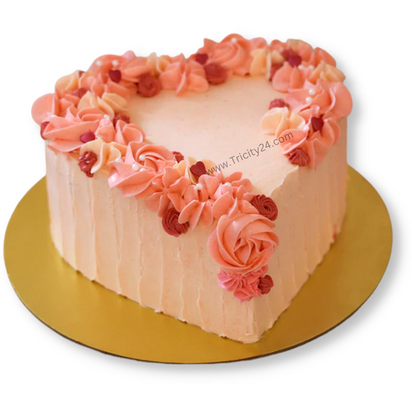 (M126) Orange Floral Heart Icing Cake (1 Kg).