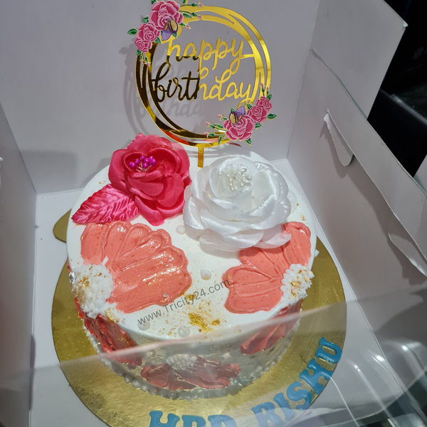 (M542) Rose Flower Cream Cake (1 Kg).